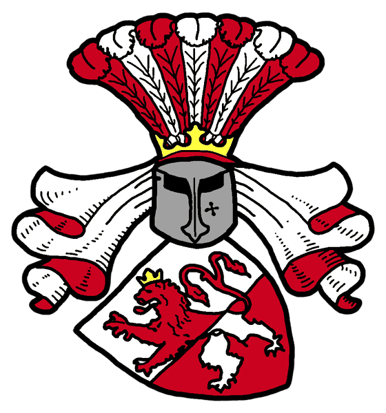 The Lionstone crest: a crowned lion rampant shield with helm and mantling